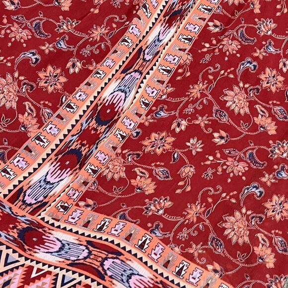 Hollister Mini Dress Tribal Floral Scoop Neck Cross Back Lined Red Size Small - Picture 5 of 5